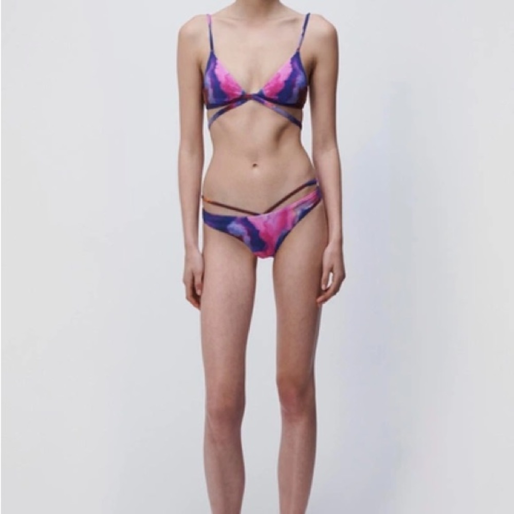 NWT Medium Set Jonathan Simkhai Emmalynn Bikini Cobalt Watercolor $230 - Picture 3 of 11